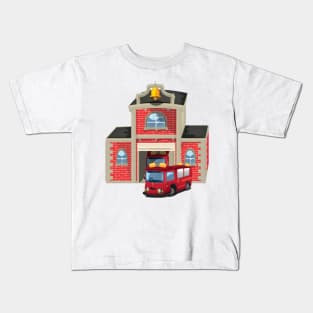 Fire truck and fire house Kids T-Shirt